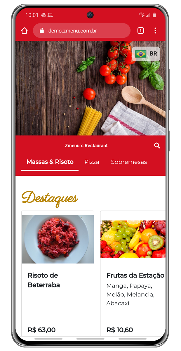ilustração de um celular com Zmenu